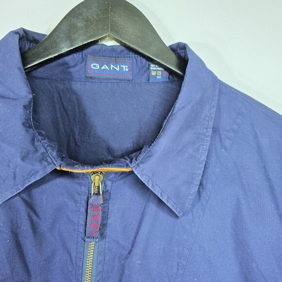 Vintage GANT NAvy Blue HArrington Leather Accent Bomber Varsity Zip Up Jacket - Picture 4 of 12